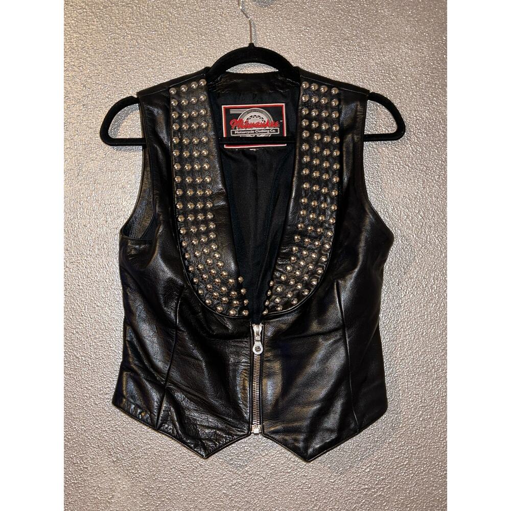Milwaukee Motorcycle Clothing Moto Biker Festival Western Leather Studded Vest